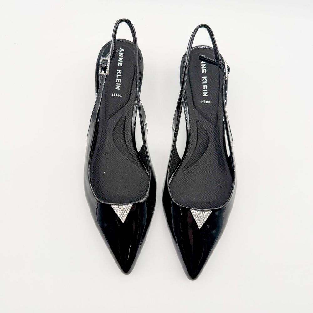 Anne Klein Iset Slingback Pointed Toe Kitten Heel Pumps Patent Black 11 NEW - Picture 5 of 15